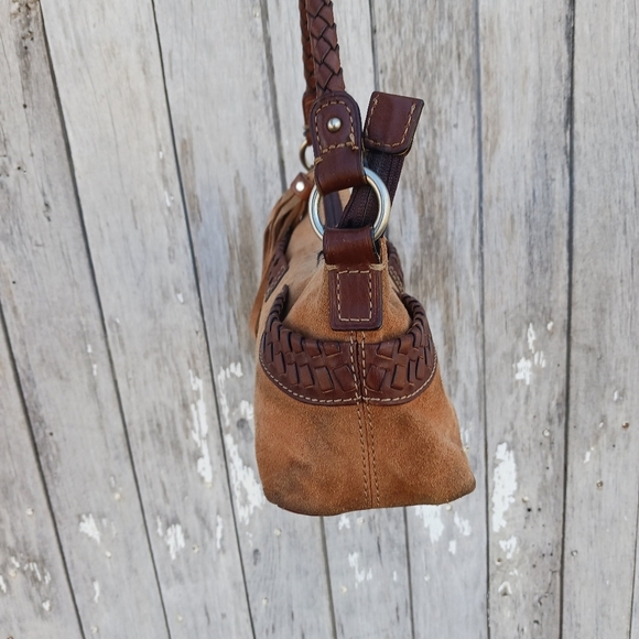 Vtg 395 Fossil Hobo Handbag Bag Suede and Braided Leather Tassle Y2K - Picture 3 of 16